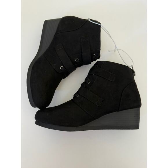 Justice Black Silver Buckle Wedge Booties Zip Up Girls’ Ankle Boots Shoes Size 4 - Picture 6 of 8